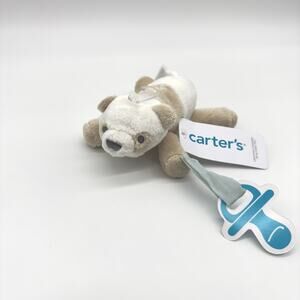 Carter’s Panda Bear Pacifier Loop Holder Plush Baby Toy Rattle 7” Tan White New